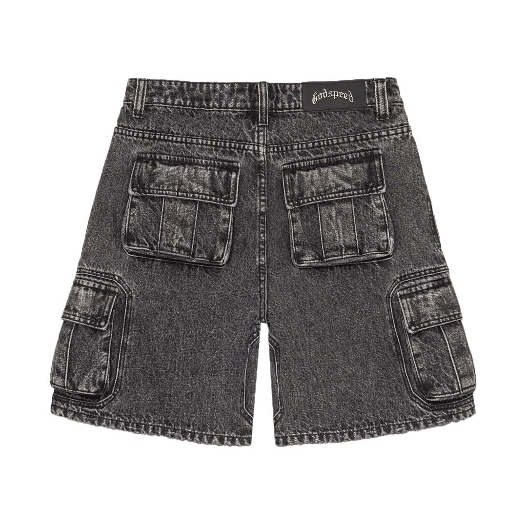 Godspeed Octagon Cargo Denim Shorts Grey Wash