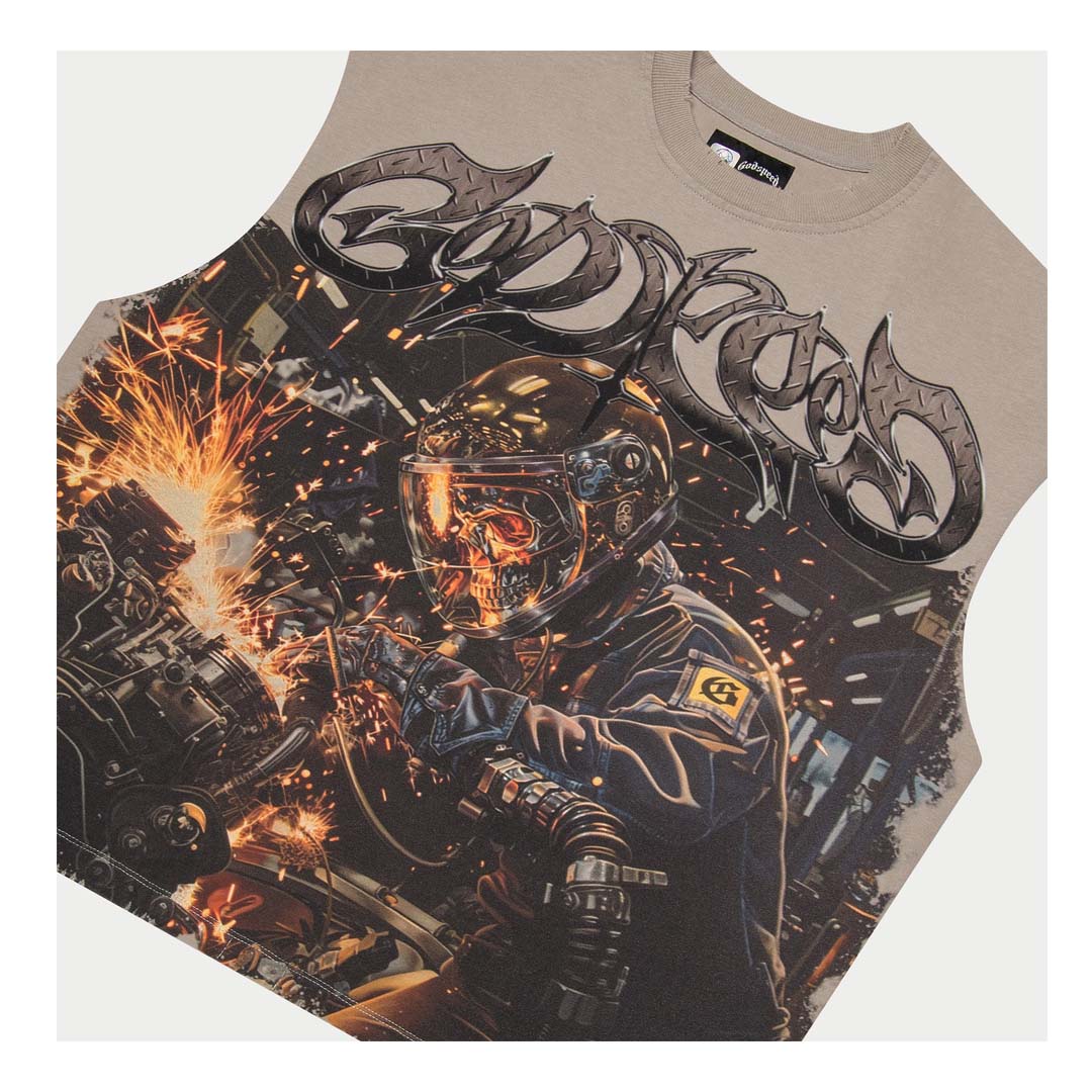 Godspeed Steel Sharpens Steel Sleeveless Slate Grey Tee