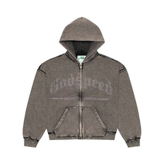 Godspeed Studded OG Logo Zip Up Hoodie Grey Wash